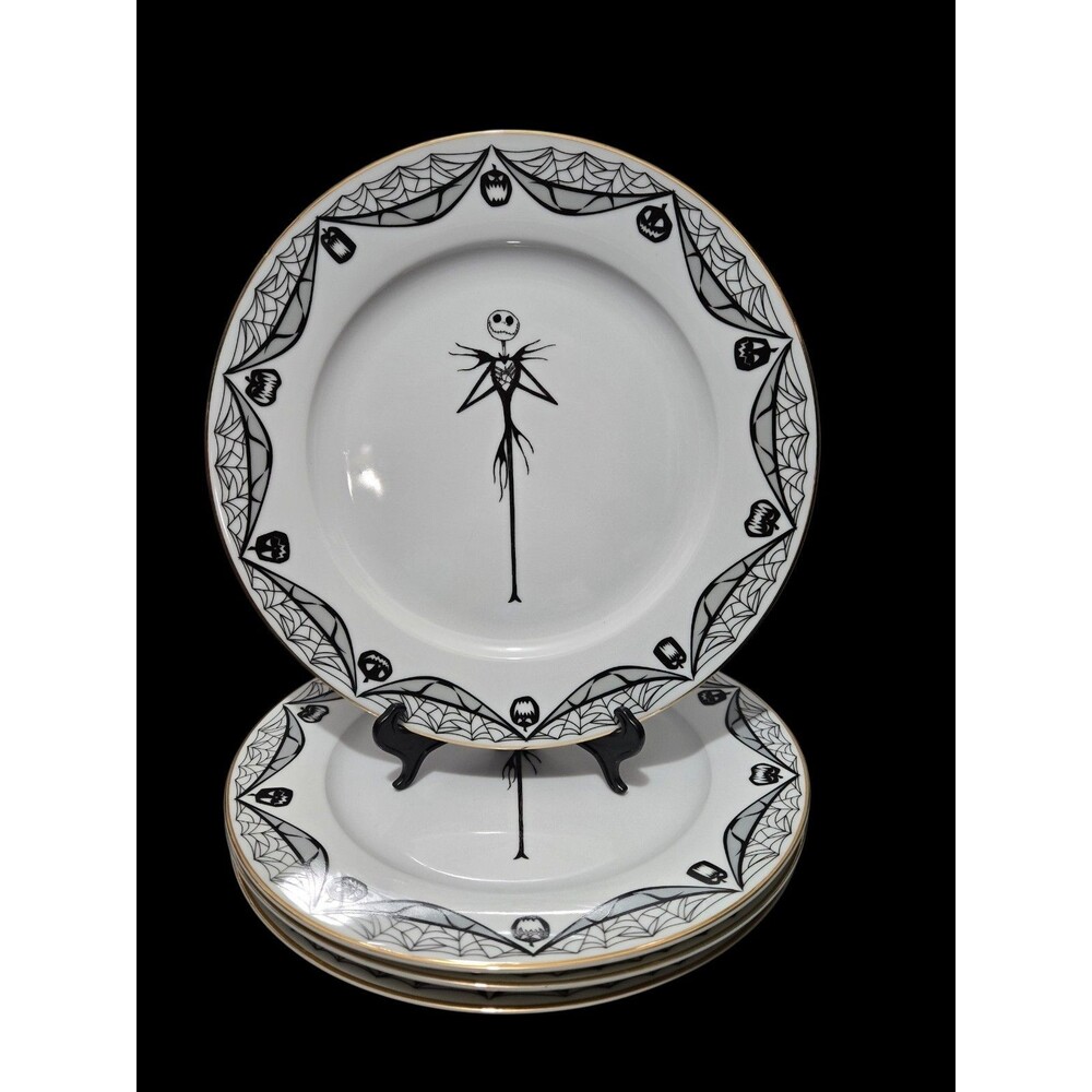 Disney Nightmare Before Christmas Jack Skellington Dinner Plates Set 4 Gold Rim